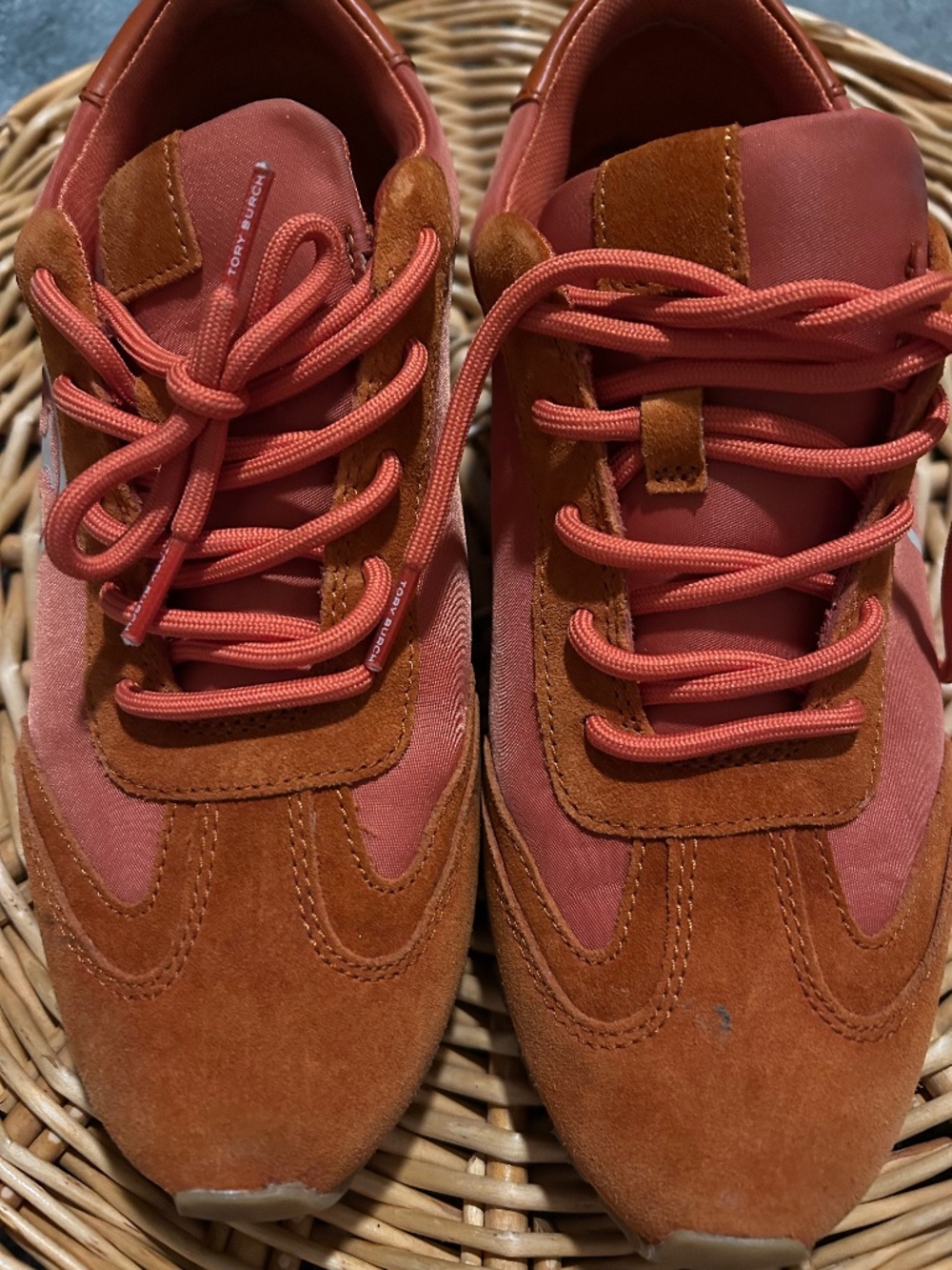 Tory Burch Women's Vintage Orange Suede Nylon Runner Shoes Sneakers Size 8